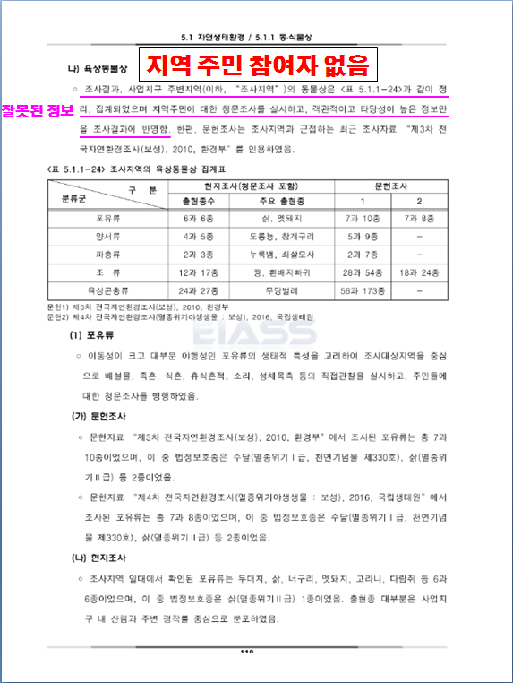 소규모 영향평가  기초자료 오류와 부실 관련